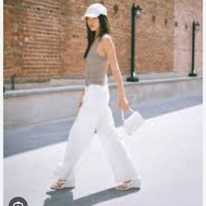 Forever Womens High Waist Wide Leg Linen 100% Pants with Pockets White Size XS